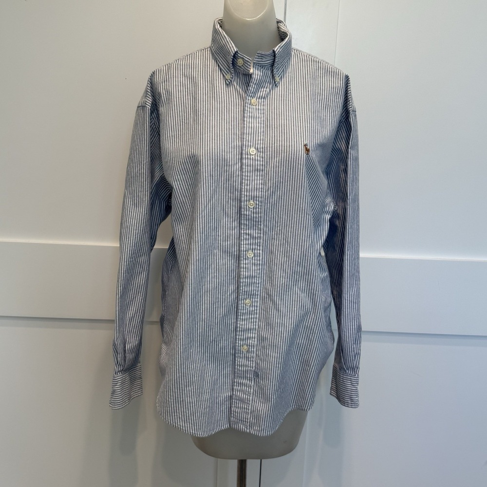 VTG Ralph Lauren The Big Oxford Blue Stripe Shirt 10 Ivy League Preppy Old Money